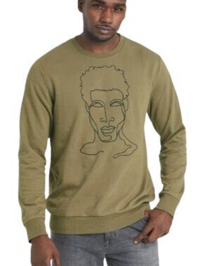 Black History Month Mens Embroidered Face Silhouette Olive Sweatshirt New 2XL